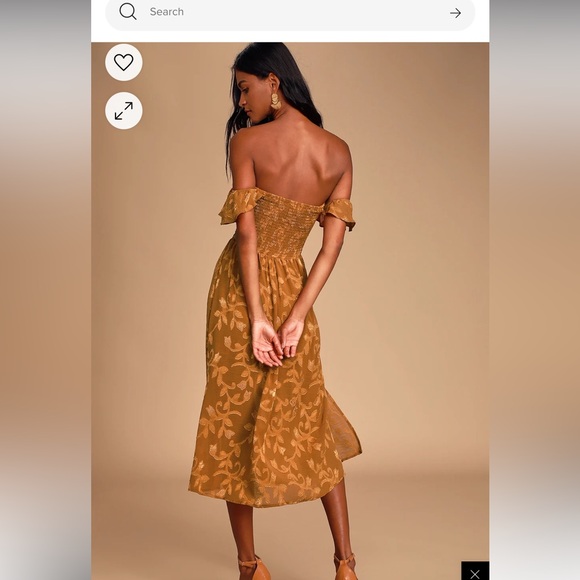 ❤️Lulu’s flutter sleeve smocked midi dress gold/rust - Picture 2 of 4